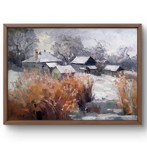 Oil painting landscape original oil painting on canvas winter white snow handmade art nature unframed brown forest landscape wall art