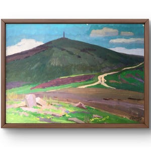 Dipinto a guazzo paesaggio originale, dipinto su carta, paesaggio di montagna, arte fatta a mano, natura, senza cornice, paesaggio collinare, arte murale