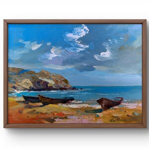 Pintura al óleo paisaje original, pintura sobre cartón, paisaje marino, arte hecho a mano, naturaleza, sin marco, paisaje de verano, arte de pared