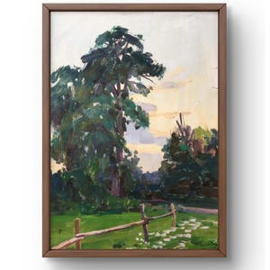 Dipinto a guazzo paesaggio originale, dipinto su carta, paesaggio di alberi, arte fatta a mano, natura, senza cornice, paesaggio forestale, arte murale