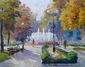 Oil painting Autumn park Serdyuk Boris Petrovich original picture painter signed art work & collectibles kitchen decor nSerb718