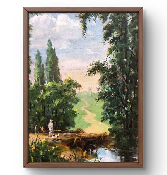 油絵風景画オリジナル、キャンバスに描いた絵画、おじいちゃんの肖像画