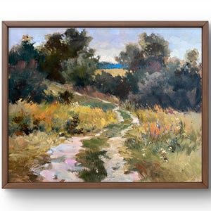 Pintura al óleo paisaje original, pintura sobre cartón, paisaje de verano, arte hecho a mano, naturaleza, sin marco, paisaje forestal, arte de pared