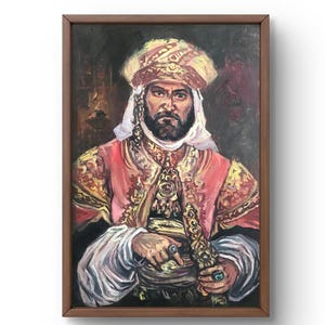 Pintura a óleo retrato original, pintura em papelão, retrato de rei, arte artesanal, natureza, sem moldura, retrato de homem, arte de parede, decoração de parede