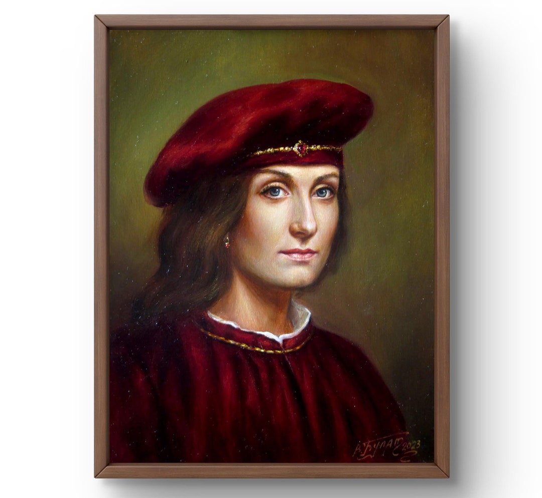 油絵肖像画オリジナル、キャンバスに描いた絵画、ルネッサンス様式