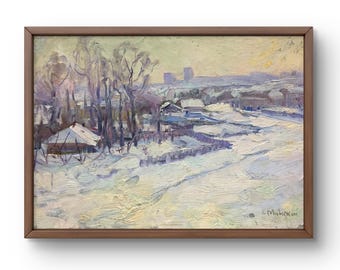 ルーヴシエンヌの雪 - アルフレッド・シスレーの手描き油絵複製、冬の