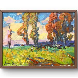 Oil painting landscape original oil painting on canvas summer yellow, orange landscape handmade art nature unframed green fields wall art