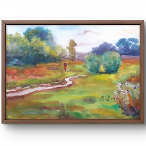 Dipinto ad acquerello paesaggio originale, dipinto su carta, paesaggio di alberi, arte fatta a mano, natura, senza cornice, dipinto di figura femminile, arte murale