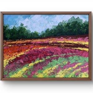 Pintura al óleo paisaje original, pintura sobre cartón, paisaje de campo, arte hecho a mano, naturaleza, sin marco, paisaje de verano, arte de pared