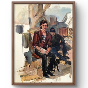 Retrato de pintura a óleo original, pintura em papelão, retrato de homem, arte artesanal, interior, sem moldura, retrato vintage, arte de parede