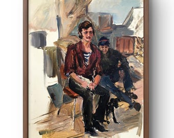 Oryginalny portret olejny, malarstwo na tekturze, portret mężczyzny, sztuka rękodzielnicza, wnętrze, bez ramy, portret vintage, sztuka ścienna