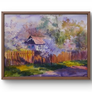 Aquarell Malerei auf Papier, Landschaft original, Malerei auf Papier, Frühling Landschaft, handgemachte Kunst, Natur, ungerahmt, Dorf Landschaft, Kunst