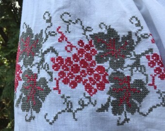 Red and white embroidered shirt Ukrainian vyshyvanka in diffucult technique handmade embroidery ethno shirt vintage sorochka ###99Н