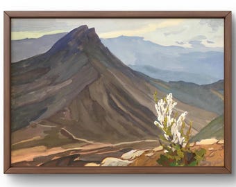 Gouache painting landscape original, painting on paper, mountains landscape, handmade art, nature, unframed, rock landscape, wall art