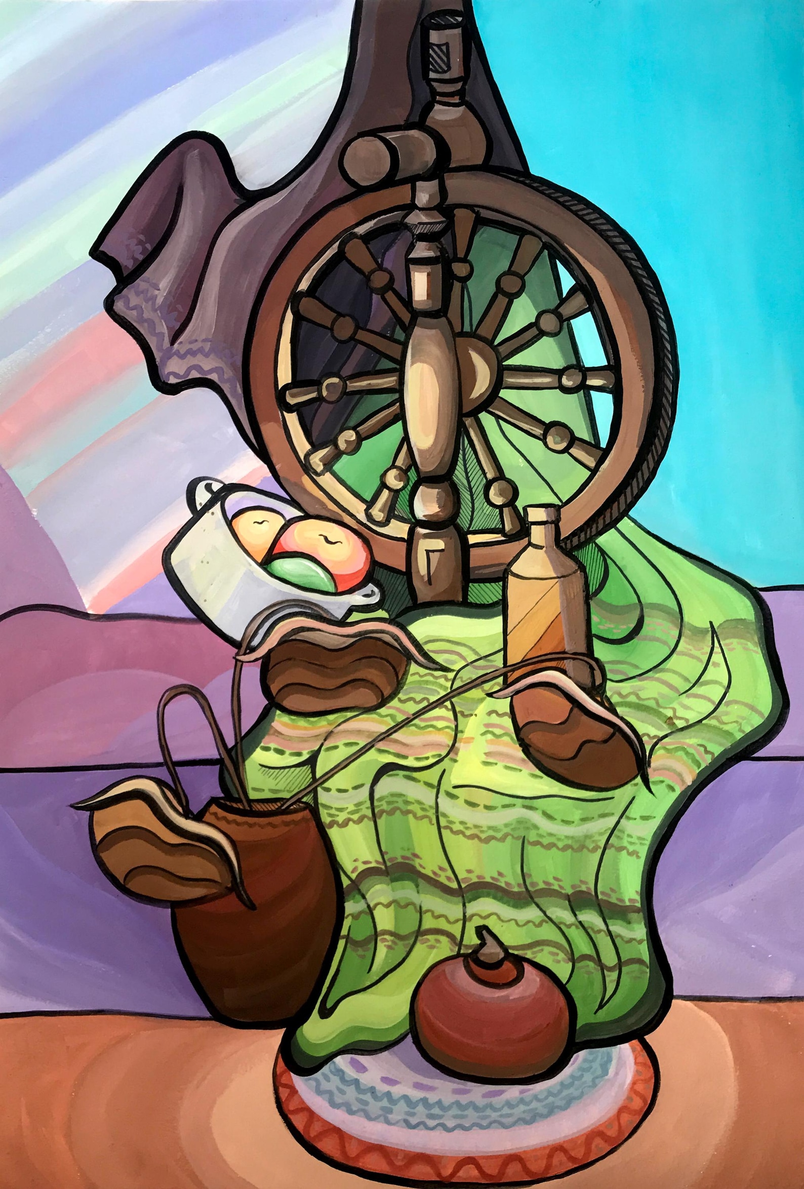 Acrylic Painting Still Life Original, Painting on Paper, Interior Still