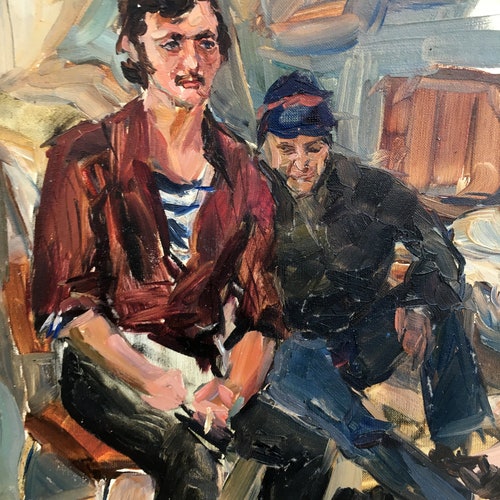 Oil shops painting portrait of sailors Irina Palazhchenko original picture painter art work & collectibles USSR