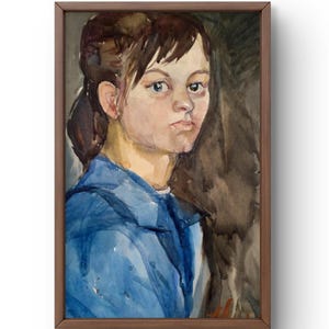 Watercolor painting portrait original, painting on paper, woman portrait, handmade art, interior, unframed girl portrait, wall art