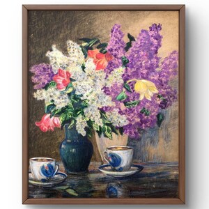 Pintura em aquarela natureza morta original, pintura em aquarela sobre papelão, buquê de lilases, flores em um vaso, arte feita à mão, sem moldura
