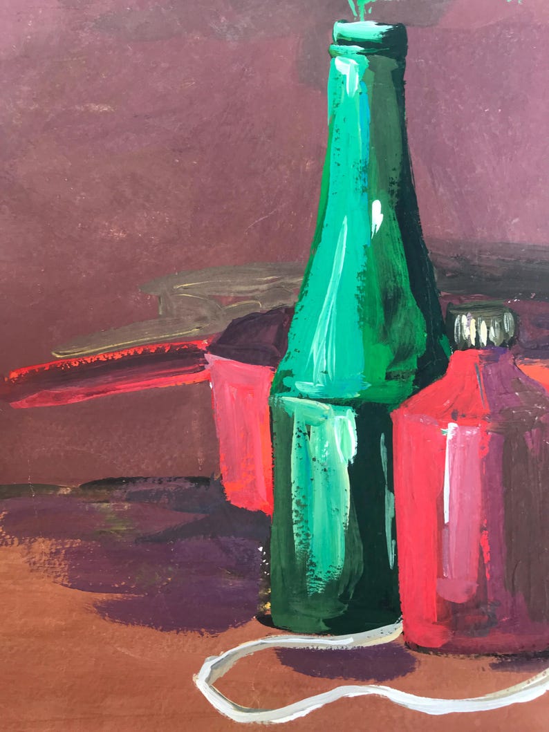 Gouache Painting Still Life Original, Painting on Paper, Iron Still