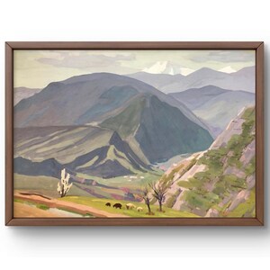 Dipinto a guazzo paesaggio originale, dipinto su carta, paesaggio di montagna, arte fatta a mano, natura, senza cornice, paesaggio roccioso, arte murale