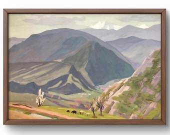 Gouache painting  landscape original, painting on paper, mountains landscape, handmade art, nature, unframed, rock landscape, wall art