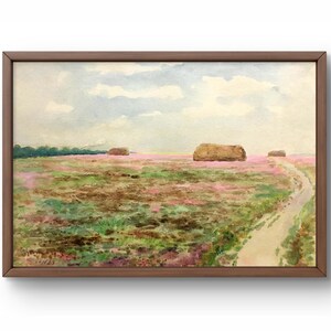Pintura de acuarela paisaje original, pintura sobre cartón, paisaje de campo, arte hecho a mano, naturaleza, sin marco, paisaje de nubes, arte de pared