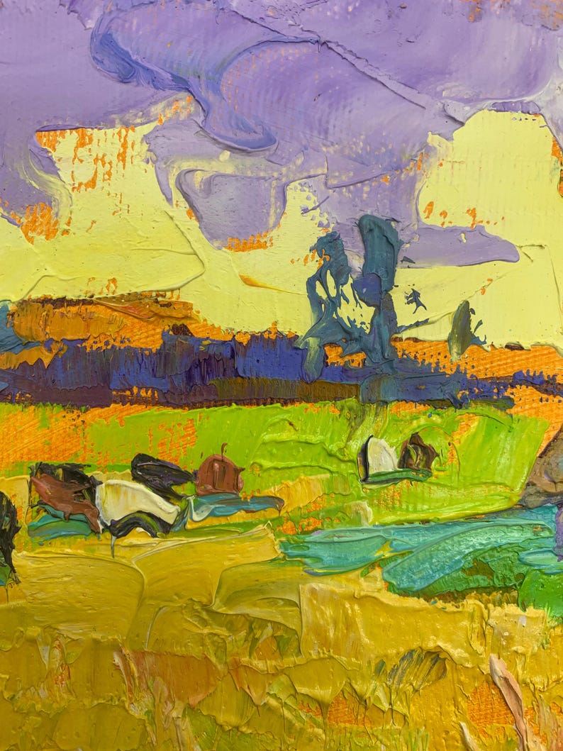 Oil Painting Landscape Original, Painting on Canvas, Village Landscape