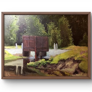 Oil painting landscape original, painting on canvas, river landscape, handmade art, nature, unframed, trees landscape, wall art