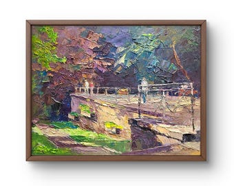 橋 川 夏の日 自然 風景 風景 木 ギフト キャンバスに描いた絵画