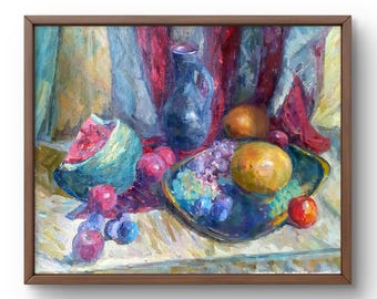 Oil painting still life original, painting on canvas, fruits still life, handmade art, interior, unframed, food still life, wall art