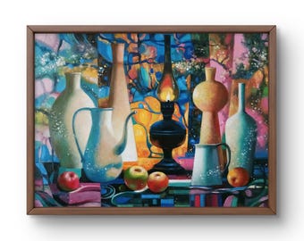 水彩画の静物画、オリジナル、紙に描いた絵画、花の静物画、手作り