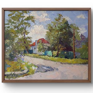 Oil painting landscape original, painting on canvas, village landscape, handmade art, nature, unframed, house landscape, wall art