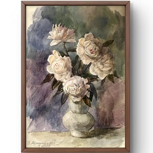 Dipinto ad acquerello natura morta originale, dipinto su carta, natura morta di fiori, arte fatta a mano, interno, senza cornice, natura morta di rose, arte murale