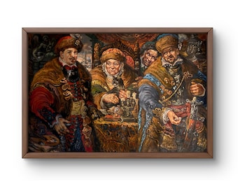 Oryginalny portret olejny, obraz olejny na płótnie, rodzina Litwinowów w starych garniturach, luksusowe otoczenie, ręcznie robione dzieło sztuki, bez ramy, sztuka ścienna