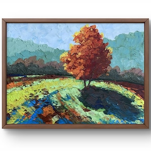 Pintura al óleo paisaje original, pintura sobre cartón, paisaje de árboles, arte hecho a mano, naturaleza, sin marco, paisaje de prados, arte de pared