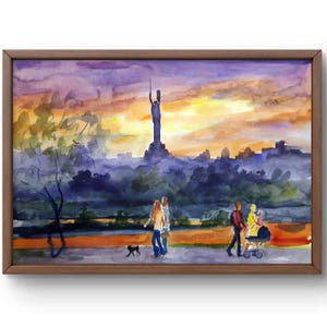 Dipinto ad acquerello paesaggio originale, dipinto su carta, paesaggio urbano, arte fatta a mano, natura, senza cornice, paesaggio del parco, arte murale