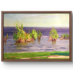 Dipinto a guazzo paesaggio originale, dipinto su carta, paesaggio fluviale, arte fatta a mano, natura, senza cornice, paesaggio di nuvole, arte murale