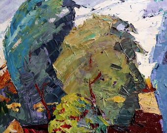 オリジナル油絵風景画：手作りの森の木々のアート（23.62x27.55インチ