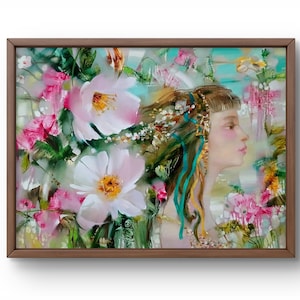 Oil painting abstract original, painting on canvas, woman portrait, handmade art, nature, unframed, contemporary art, wall art