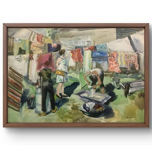 Pintura aquarela paisagem original, pintura em papelão, paisagem de aldeia, arte artesanal, natureza, sem moldura, paisagem de pessoas, arte de parede