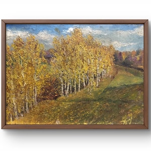 Pintura a óleo paisagem original, pintura em papelão, paisagem de outono, arte artesanal, natureza, sem moldura, paisagem florestal, arte de parede