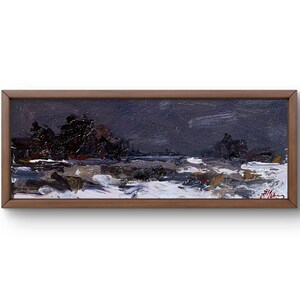 Pintura a óleo paisagem original, pintura em papelão, paisagem de inverno, arte artesanal, natureza, sem moldura, paisagem de árvores, arte de parede