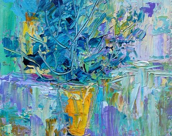 アクリル画抽象オリジナル、キャンバスに描いた花の静物画、手作り