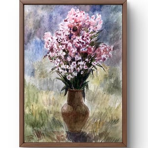 Dipinto ad acquerello natura morta originale, dipinto su carta, natura morta floreale, arte fatta a mano, interni, natura morta con bouquet senza cornice, arte murale