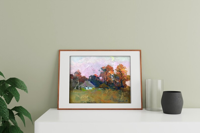 Autumn Serenity Original Oil Painting of Rural Landscape With Cozy