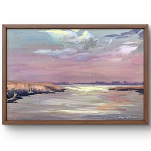 Dipinto ad acquerello paesaggio originale, dipinto su carta, paesaggio fluviale, arte fatta a mano, natura, senza cornice, paesaggio estivo, arte murale