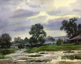 After the rain watercolor painting | Viktor Mikhailichenko | nature painting | art & collectibles | original painting | watercolor  n180