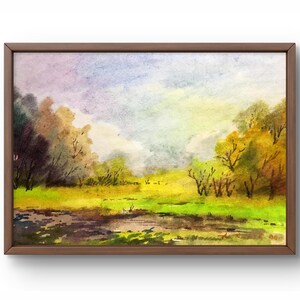 Watercolor painting landscape original, painting on canvas, forest landscape, handmade art, nature, unframed, summer landscape, wall art
