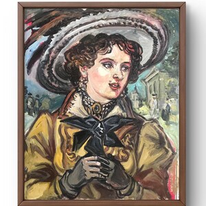 Pintura a óleo retrato original, pintura em papelão, retrato de mulher, arte artesanal, interior, sem moldura, retrato de senhora, arte de parede