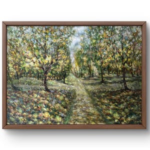 Oil painting landscape original oil painting on canvas summer green forest landscape handmade art nature framed gray cloudy home decor art